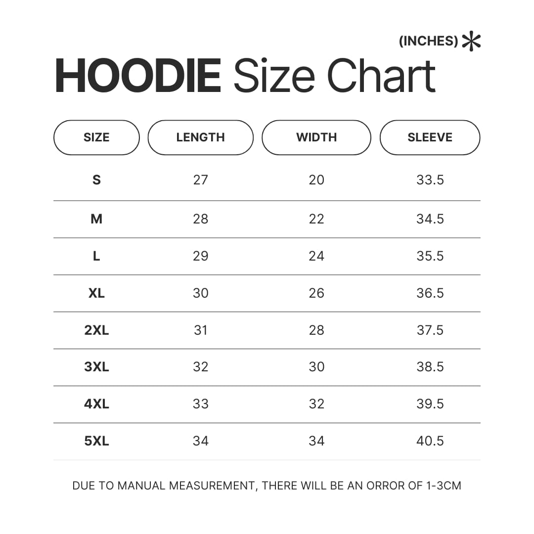 Hoodie Size Chart - Boku no Pico Store
