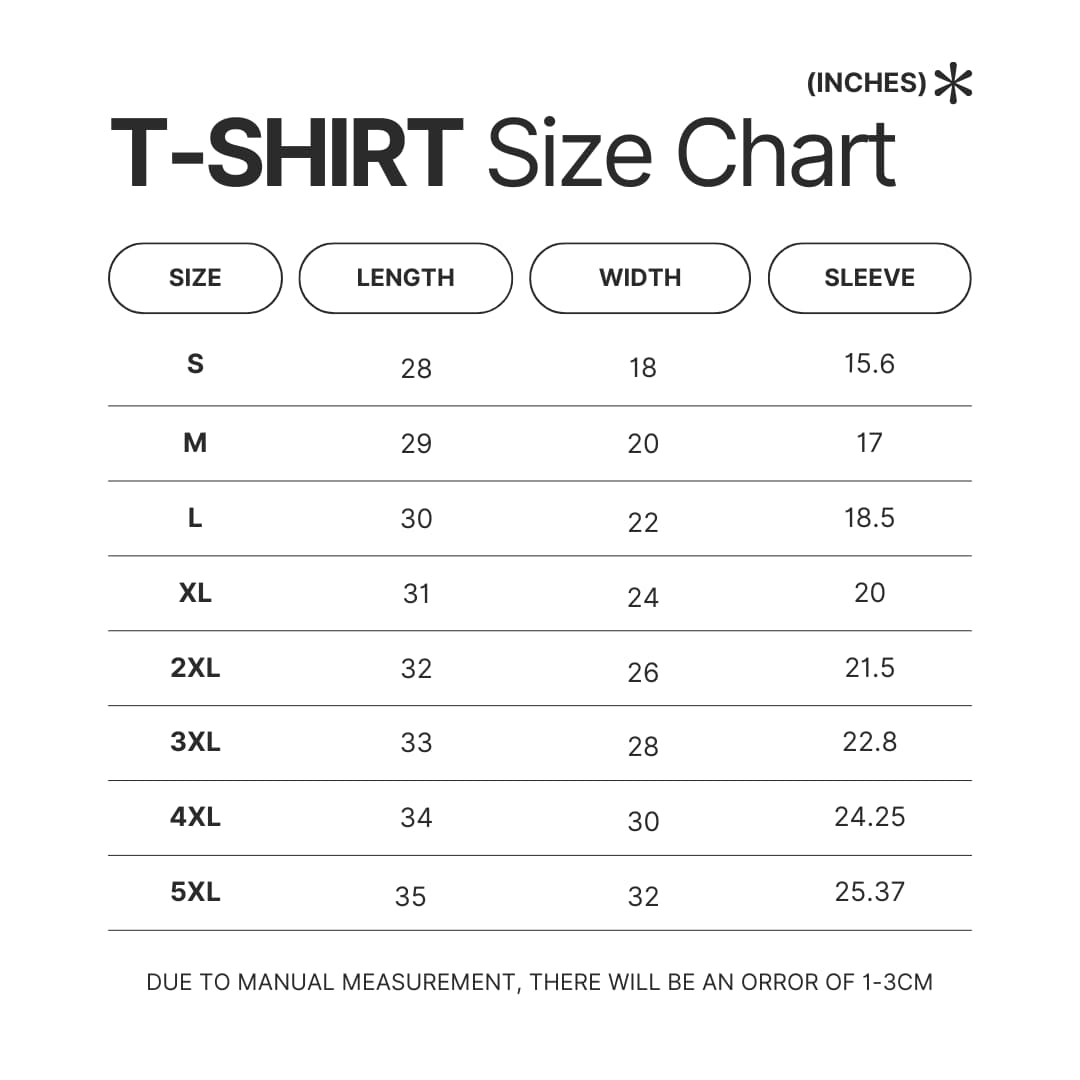 T shirt Size Chart - Boku no Pico Store